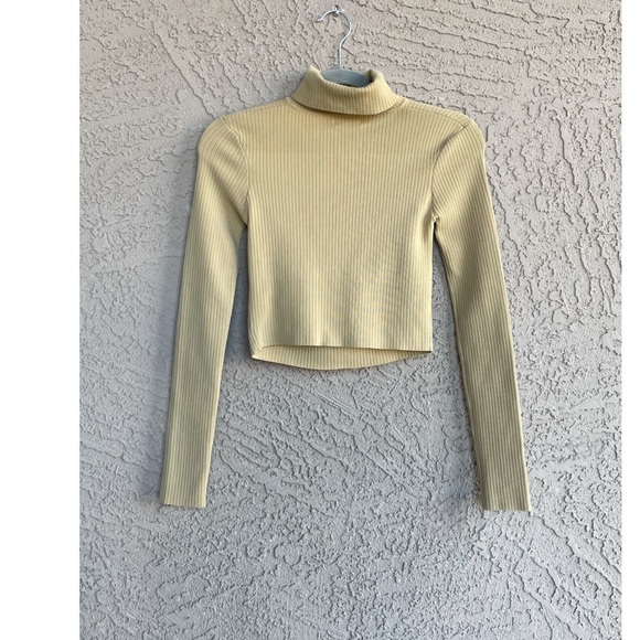 REVOLVE SUPERDOWN Beige Ribbed Knit Stretchy Bodycon Cut Out Turtleneck Sweater - Picture 12 of 17